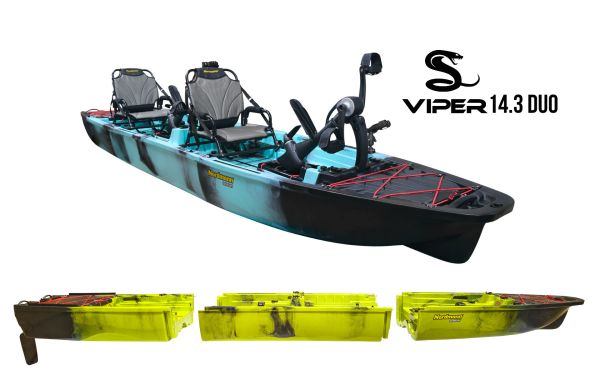 Nordmann Viper 14.3 Duo teilbares Angelkajak Sit on Top inkl. Zahnstangen-Pedalantrieb