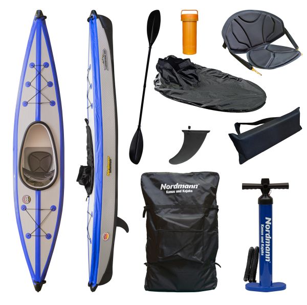 Nordmann I-Kajak Adventure 400 Drop Stitch Luftkajak 1-Sitzer inkl. Sitze, Paddel und Zubehör