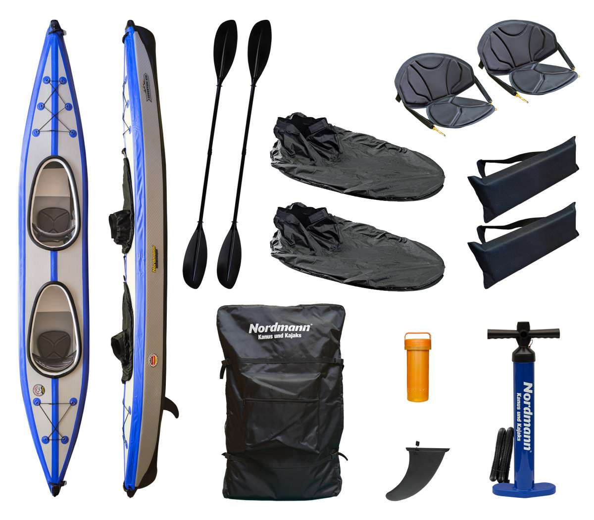 Nordmann I-Kajak Adventure 470 Drop Stitch Luftkajak 2-Sitzer inkl. Sitze, Paddel und Zubehör