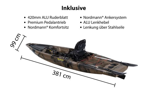 Nordmann Ranger 12.5 Angelkajak Sit on Top inkl. Zahnstangen-Pedalantrieb