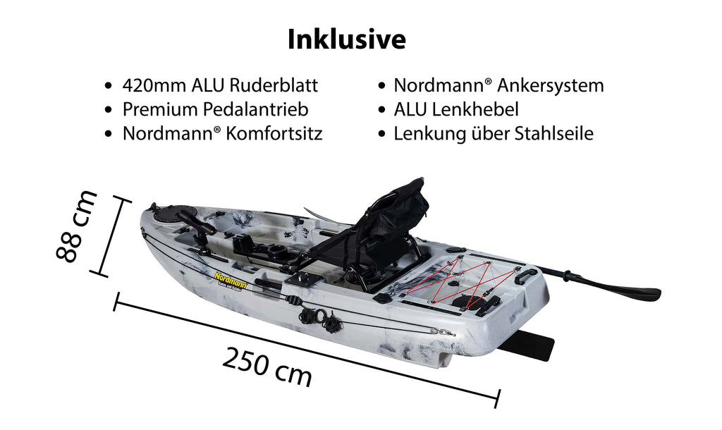 Nordmann Dingi 250 - 8.2 Angelkajak Sit on Top inkl. Zahnstangen-Pedalantrieb