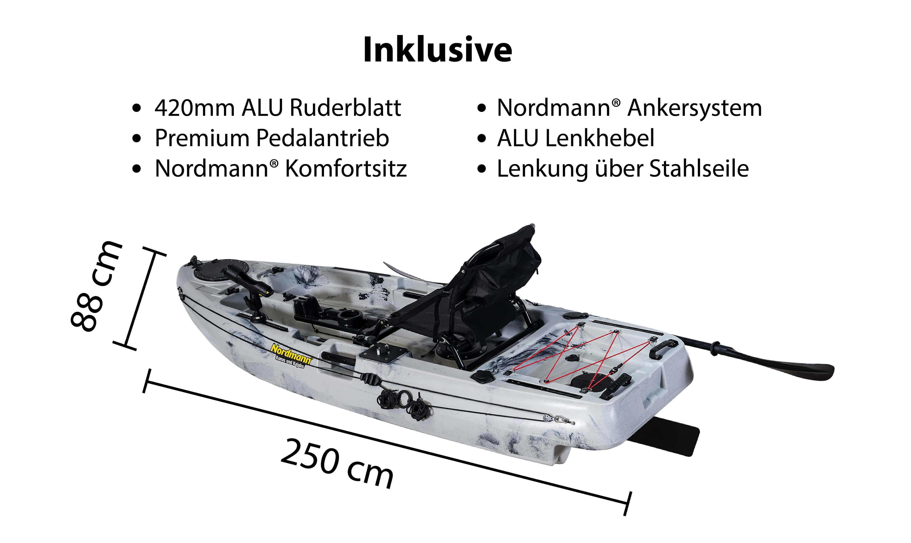 Nordmann Dingi 250 - 8.2 Angelkajak Sit on Top inkl. Zahnstangen-Pedalantrieb